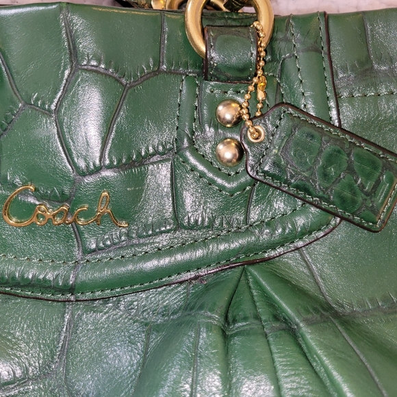 Genuine Coach Ashley Croc Embossed Forest Green Leather Carry-All Tote F20345 - Picture 5 of 9